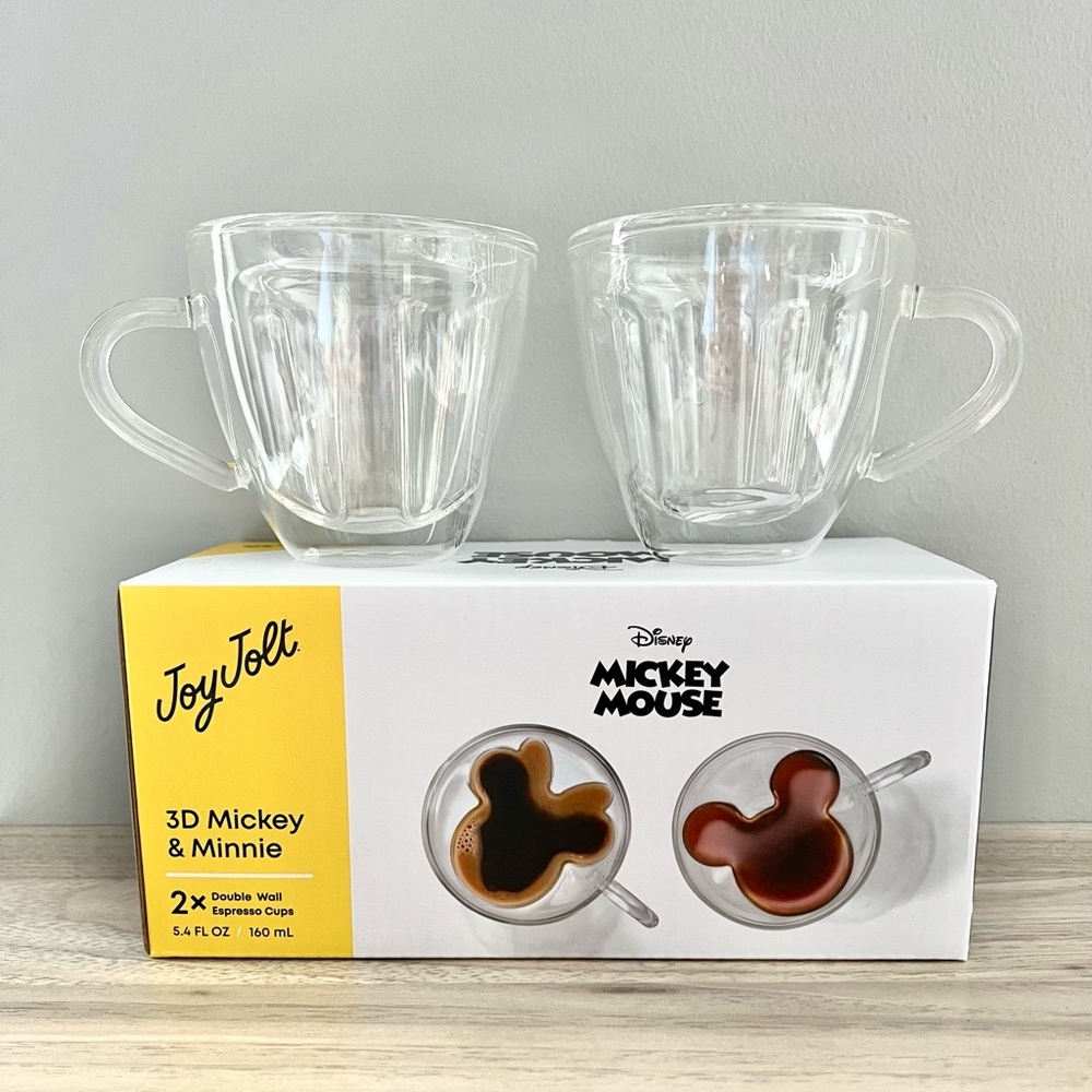 JoyJolt Disney 3D Mickey and Minnie Double Wall Espresso Cups - Set of 2 - Picture 4 of 10